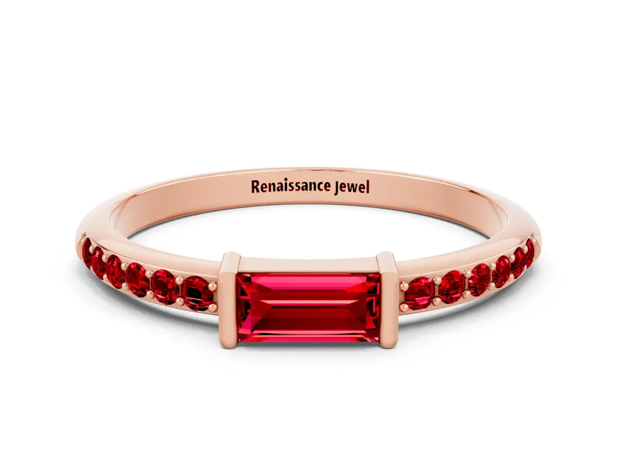 Baguette Ruby Pavé Band with Bar Setting Rose gold