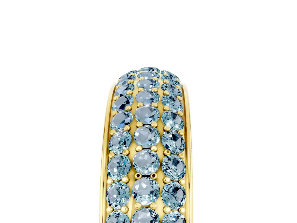 Three-Row Round Aquamarine Eternity Band with Shared Prong Setting Yellow gold
