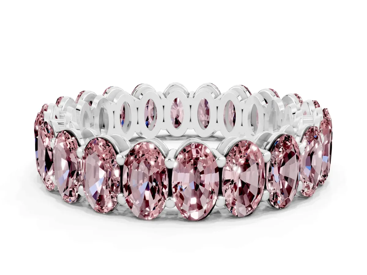 Oval Cut Morganite Eternity Band with Shared Prong Setting Silver