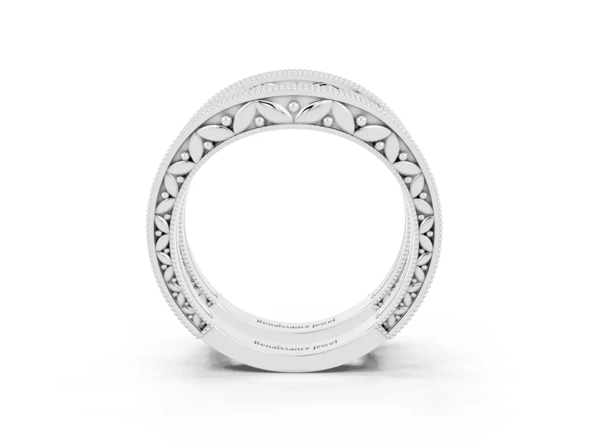 Round Green Sapphire Milgrain Eternity Band with Channel Setting White gold