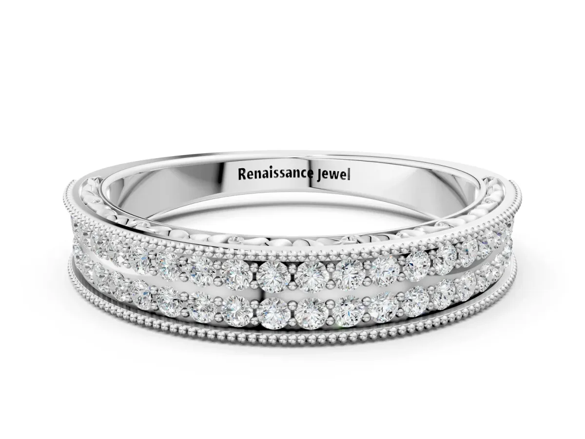 Pavé Round Diamond Eternity Band with Milgrain Edge Silver