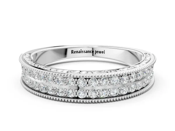 Pavé Round Diamond Eternity Band with Milgrain Edge White gold