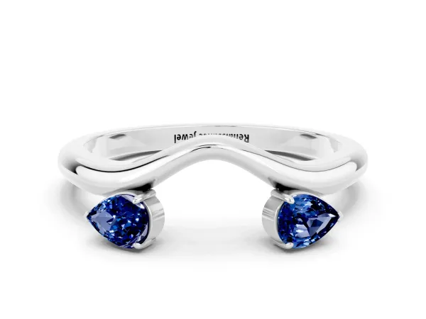 Pear Cut Blue Sapphire Two-Stone Open Band Ring with Prong Setting Platinum