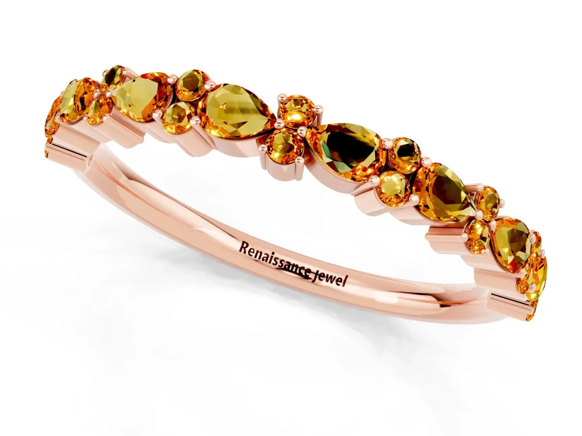 Pear and Round Citrine Wedding Band Rose gold