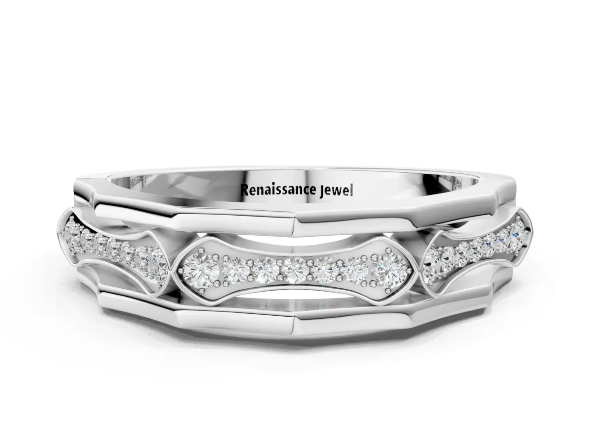 Pavé Round Diamond Eternity Band with Bar Prong Setting Silver