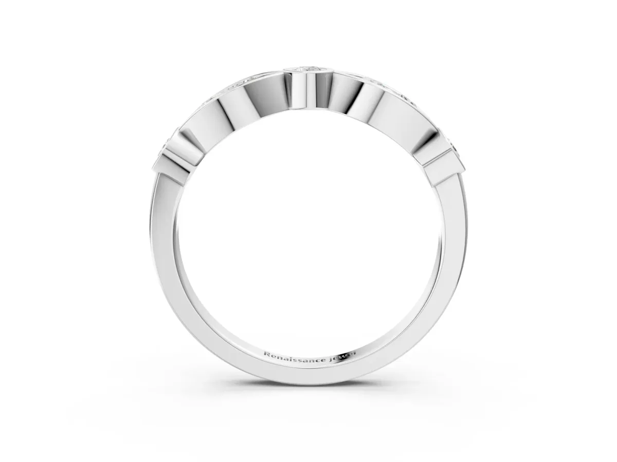 Bezel Set Round Diamond Marquise Band Silver