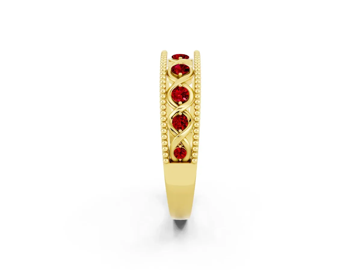 Round Ruby Twist Milgrain Band with Bezel Setting Yellow gold