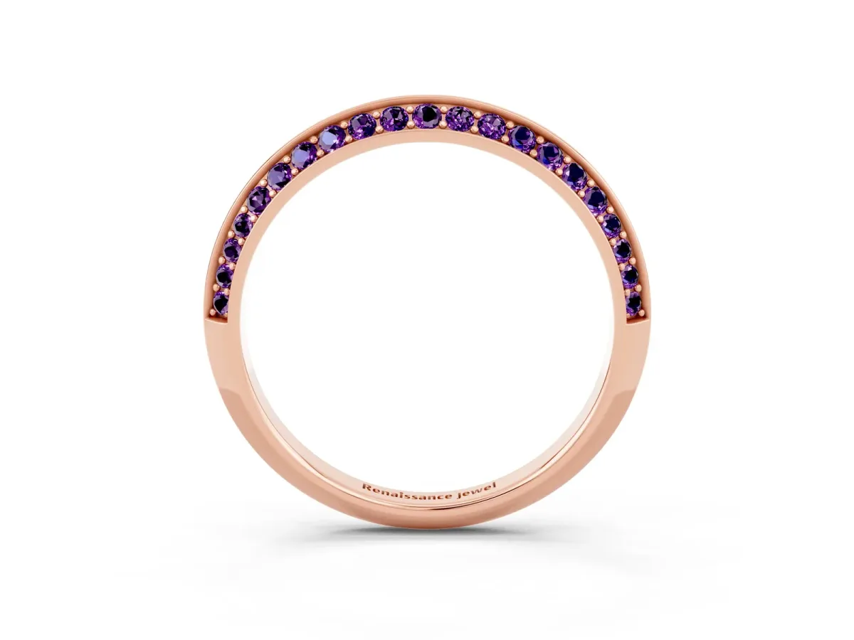 Double Row Pavé Round Amethyst Eternity Band with Channel Setting Rose gold