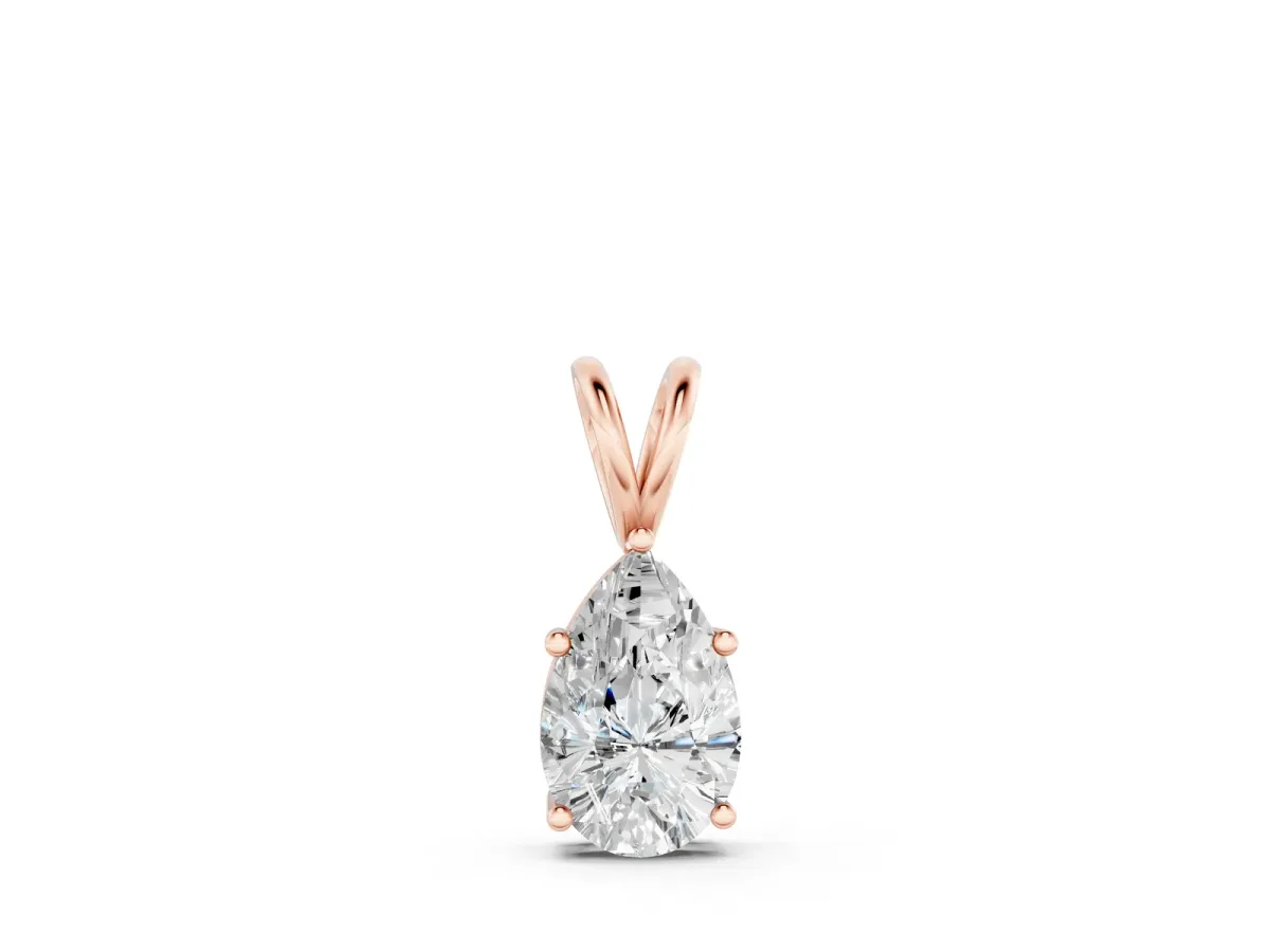 Pear Cut Solitaire Pendant with Three-Prong Setting Rose gold
