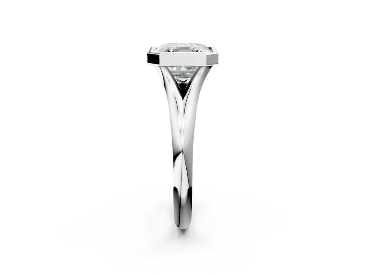 Bezel Set Asscher Cut Solitaire Diamond Ring with Smooth Band Platinum