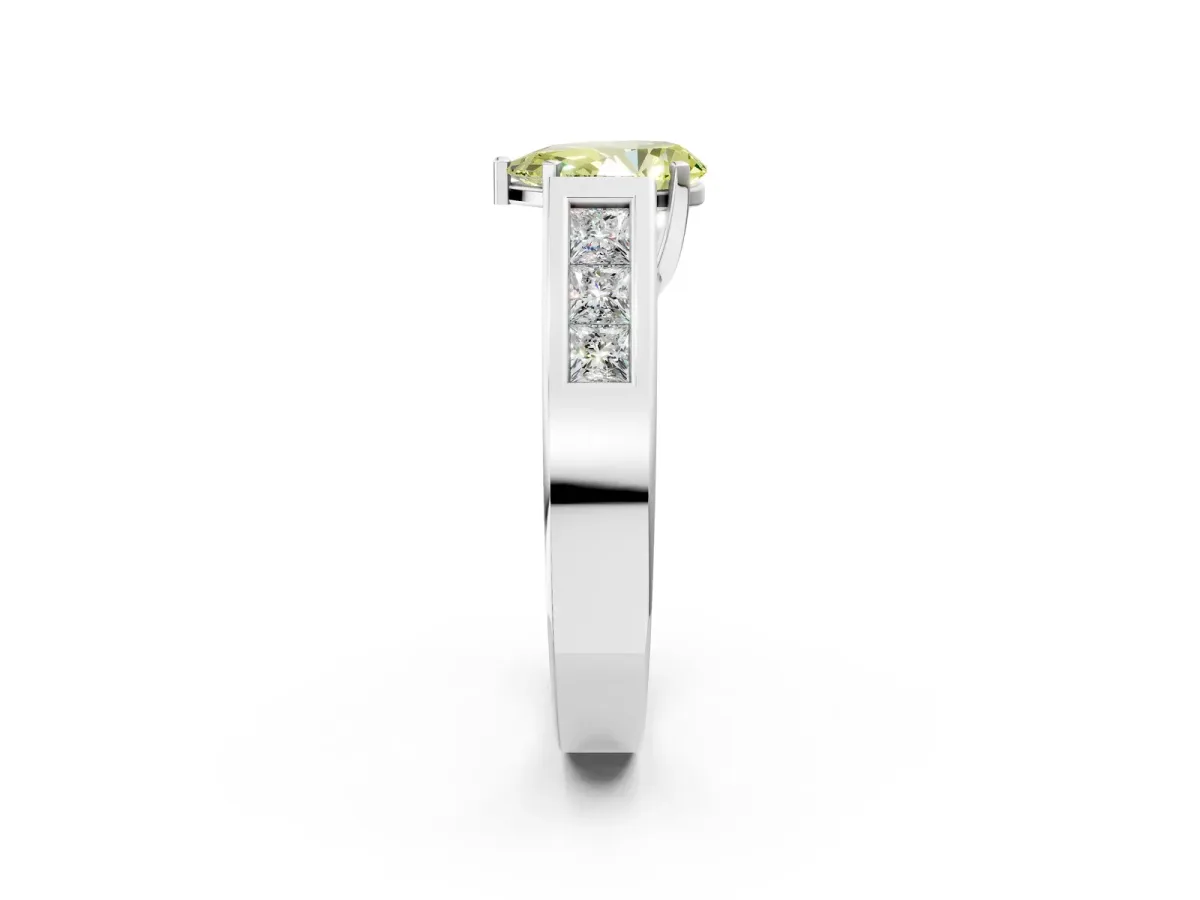 Fancy Yellow Pear Cut Cut Channel Set Solitaire Ring with Four-Prong Setting Silver