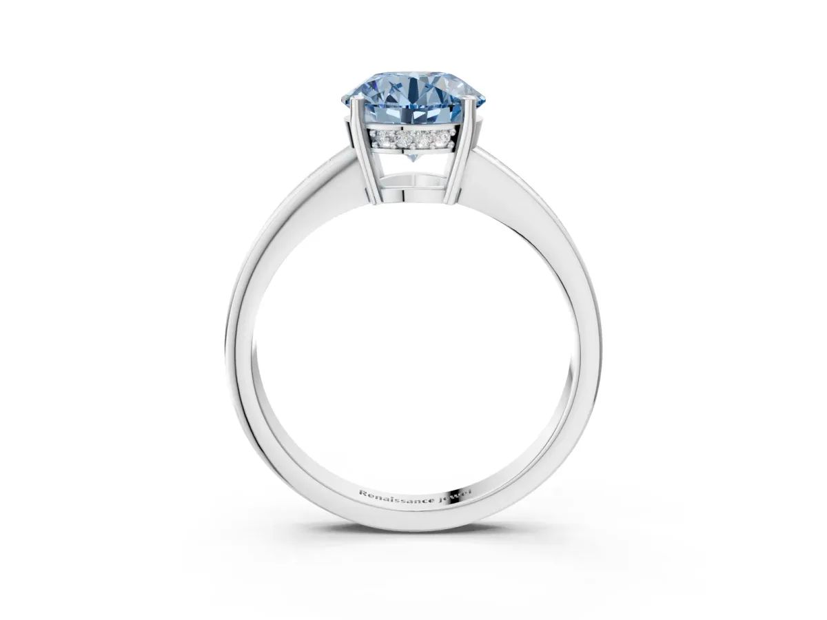 Fancy Blue Asscher Cut Solitaire Pavé Band Prong Setting Ring White gold