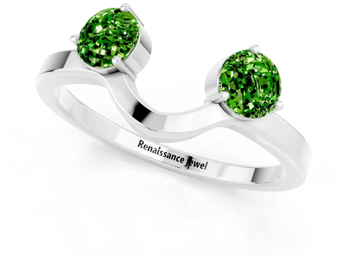 Dual Round Peridot Open Band Ring with Prong Setting Silver