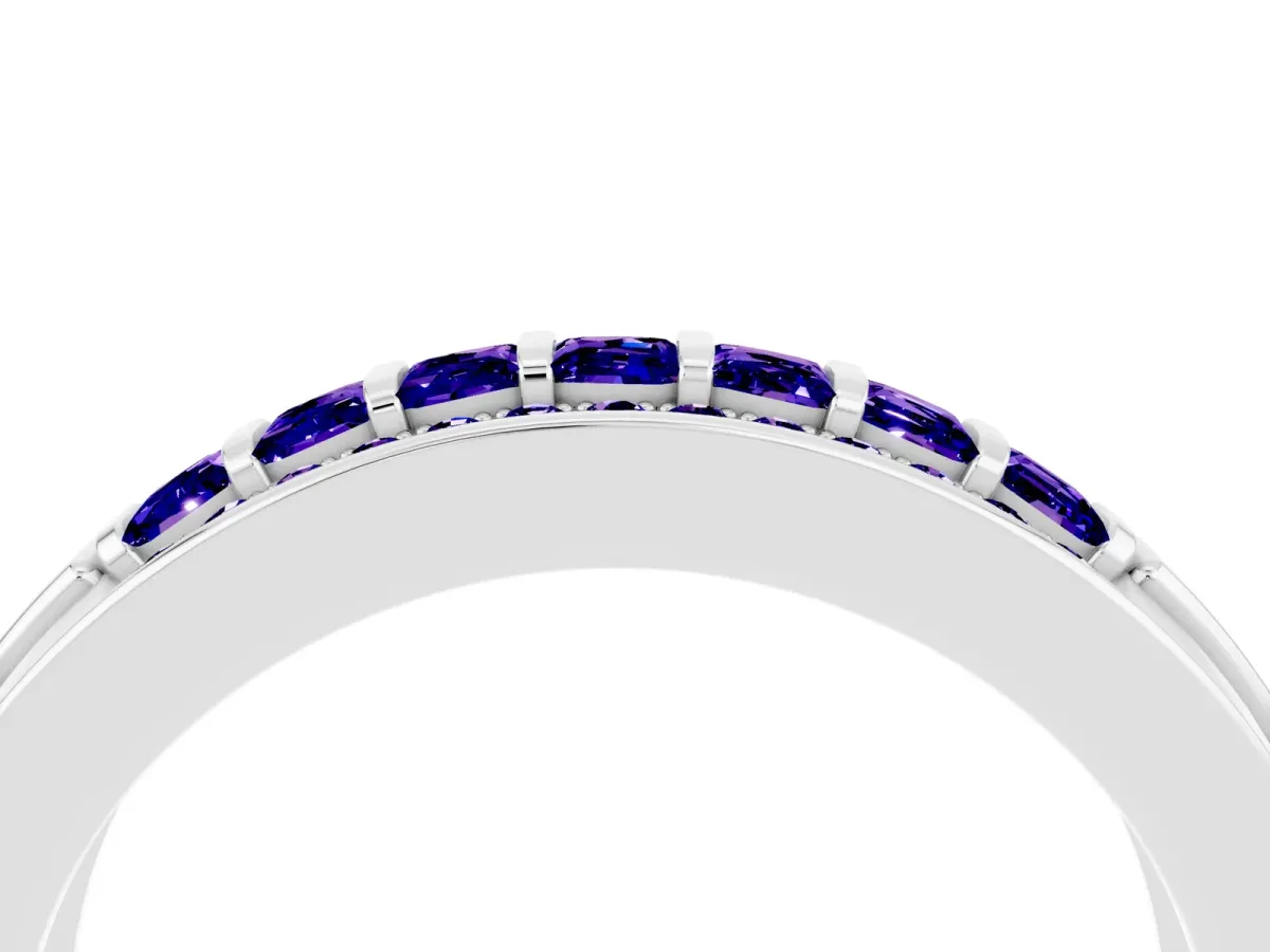 Bar-Set Princess Cut Tanzanite Pavé Band Platinum