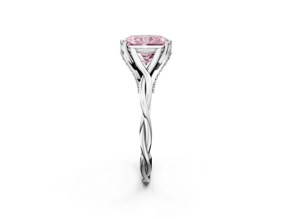 Fancy Pink Radiant Cut Solitaire Twist Band Six-Prong Setting Platinum