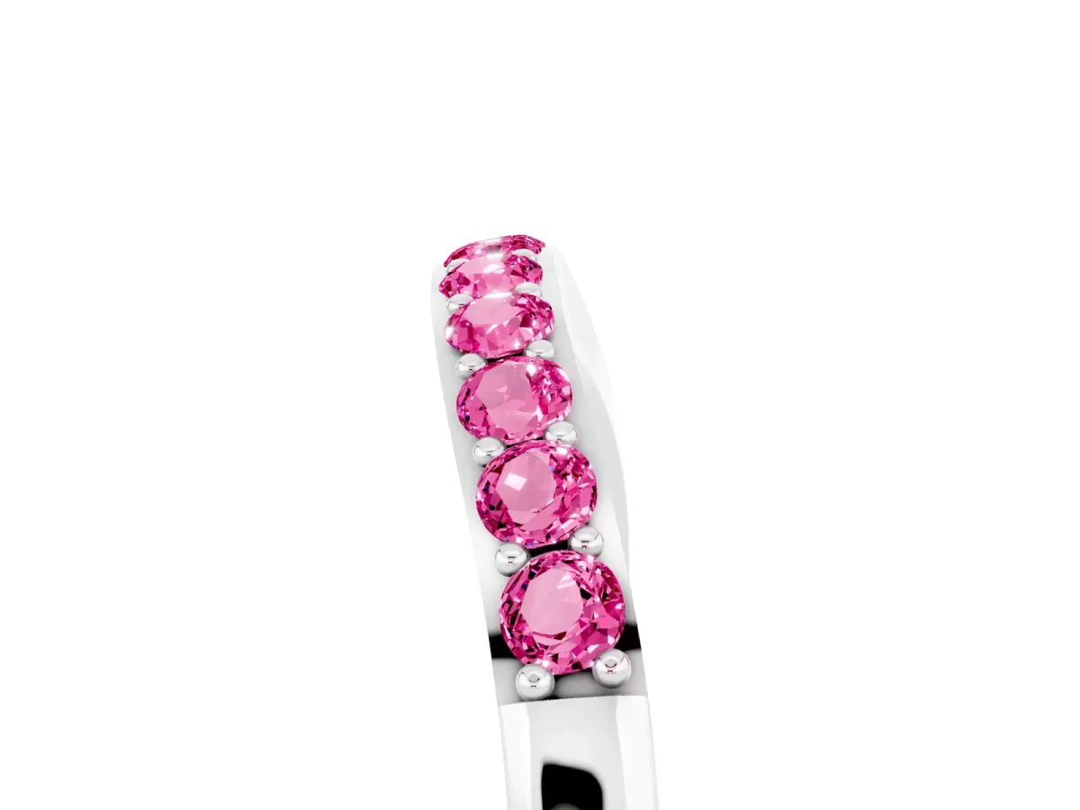 Round Pink Sapphire Curved Wedding Band with Channel Setting White gold