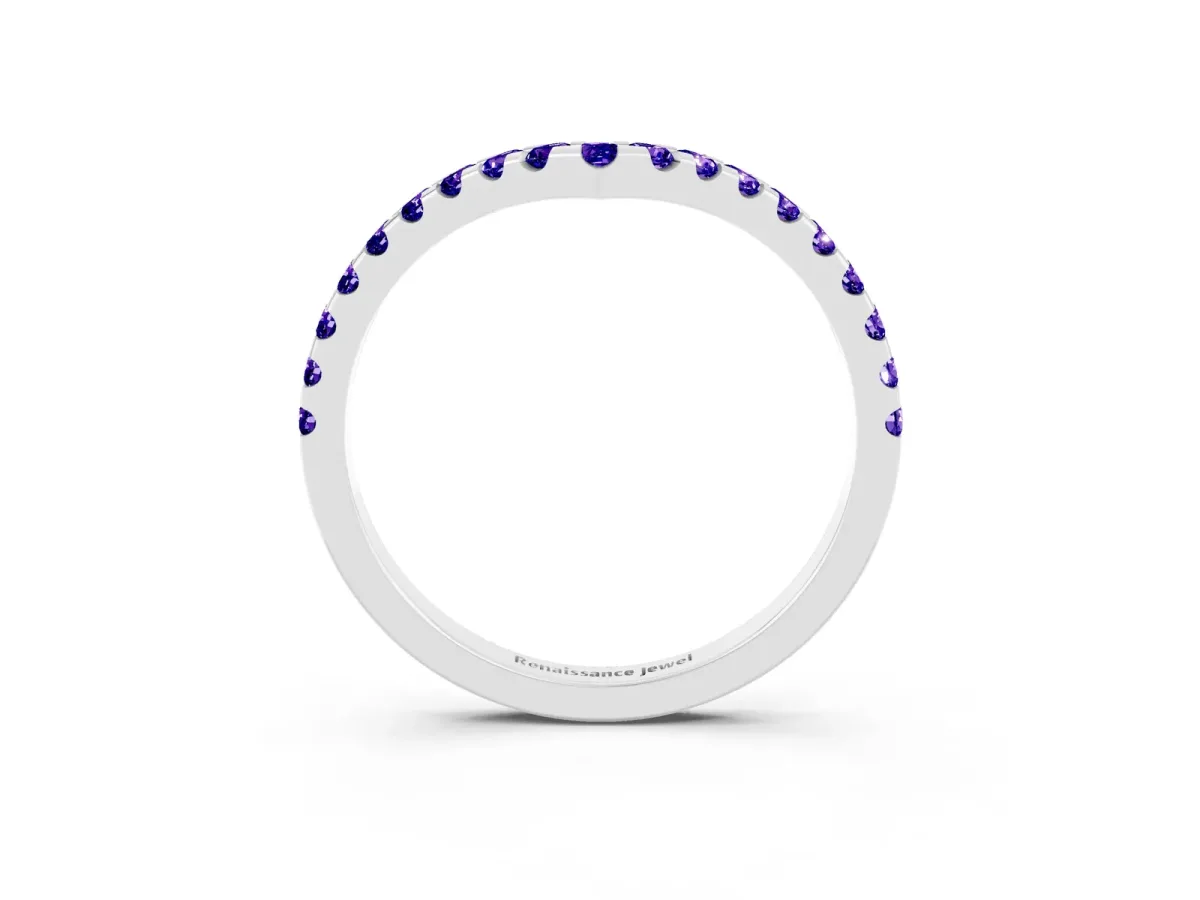 Pavé Round Tanzanite Chevron Band with Shared Prong Setting Silver