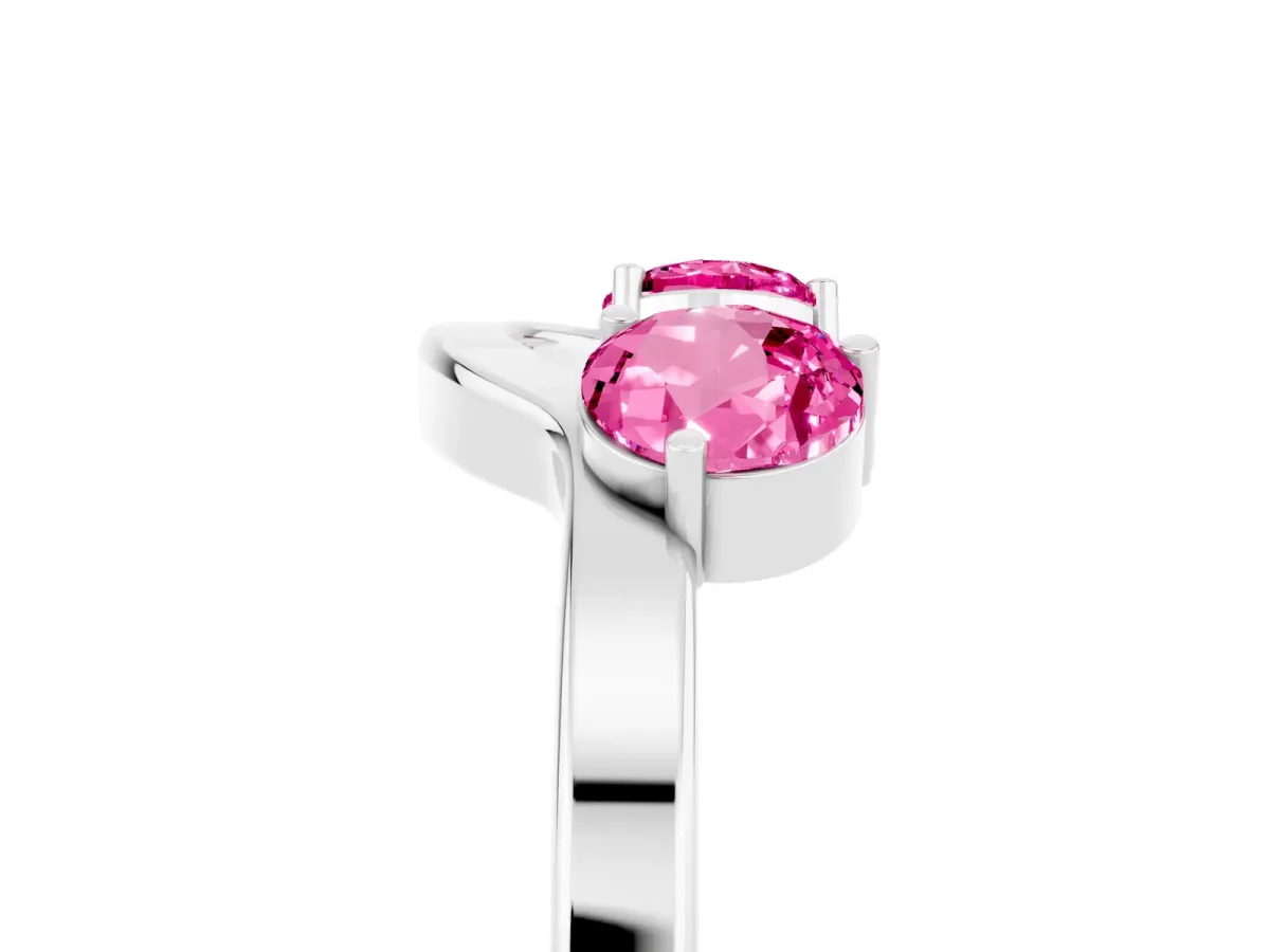 Dual Round Pink Sapphire Open Band Ring with Prong Setting Silver