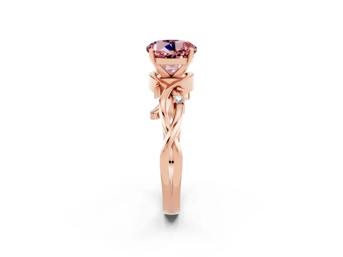 Round Cut Morganite Solitaire Ring with Twisted Band and Prong Setting Rose gold