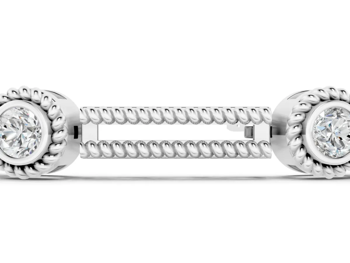 Round Bezel Set Diamond Rope Chain Bracelet White gold