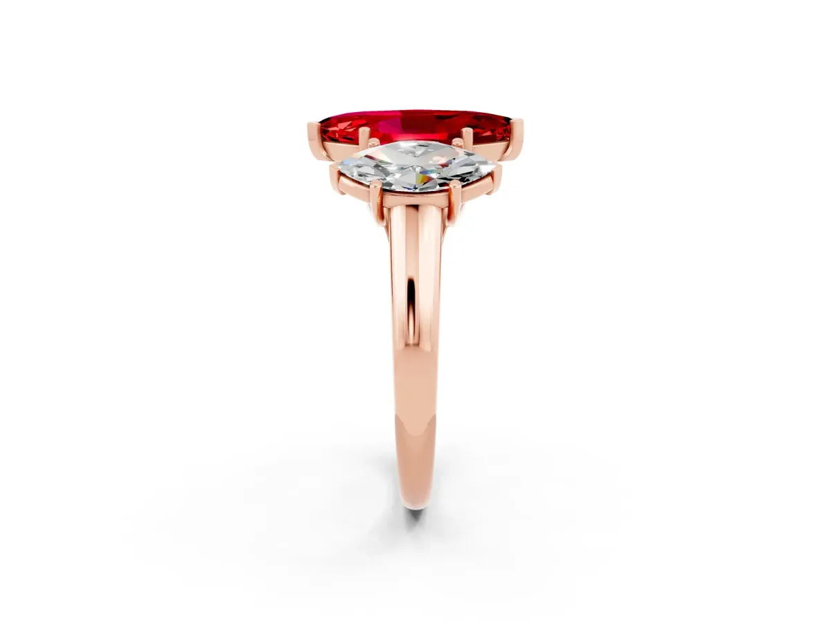 Three-Stone Marquise Cut Ruby Engagement Ring with Prong Setting Rose gold