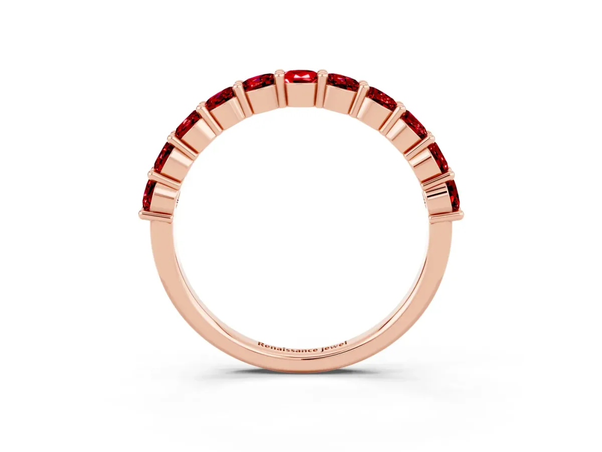 Round Ruby Half Eternity Band with Prong Setting Rose gold