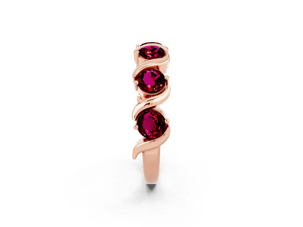 Round Garnet Half Eternity Band with Wave Prong Setting Rose gold