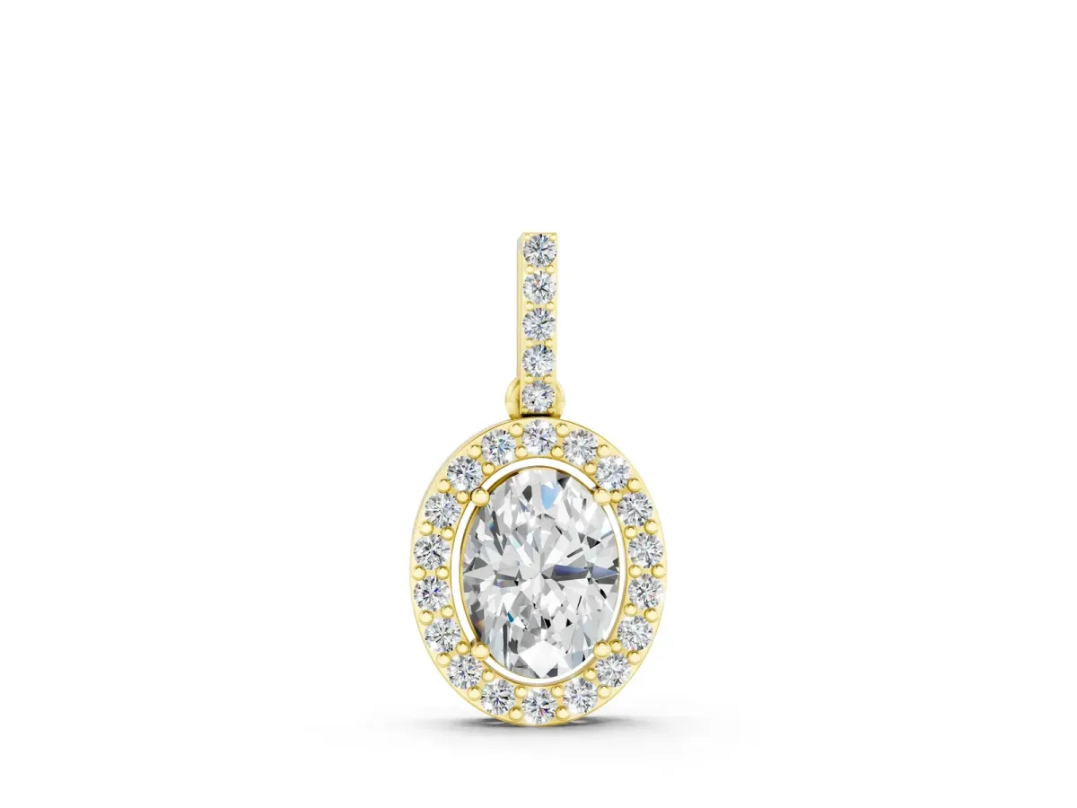 Halo Oval Diamond Pendant with Prong Setting Yellow gold