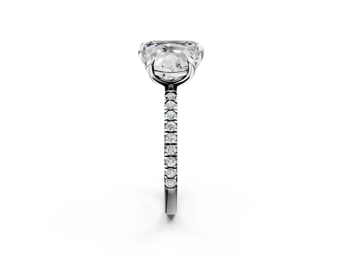 Round and Emerald Toi Moi Ring with Prong Setting and Micro Pave Band Silver