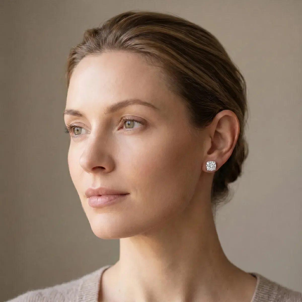 Cushion Cut Diamond Stud Earrings Silver
