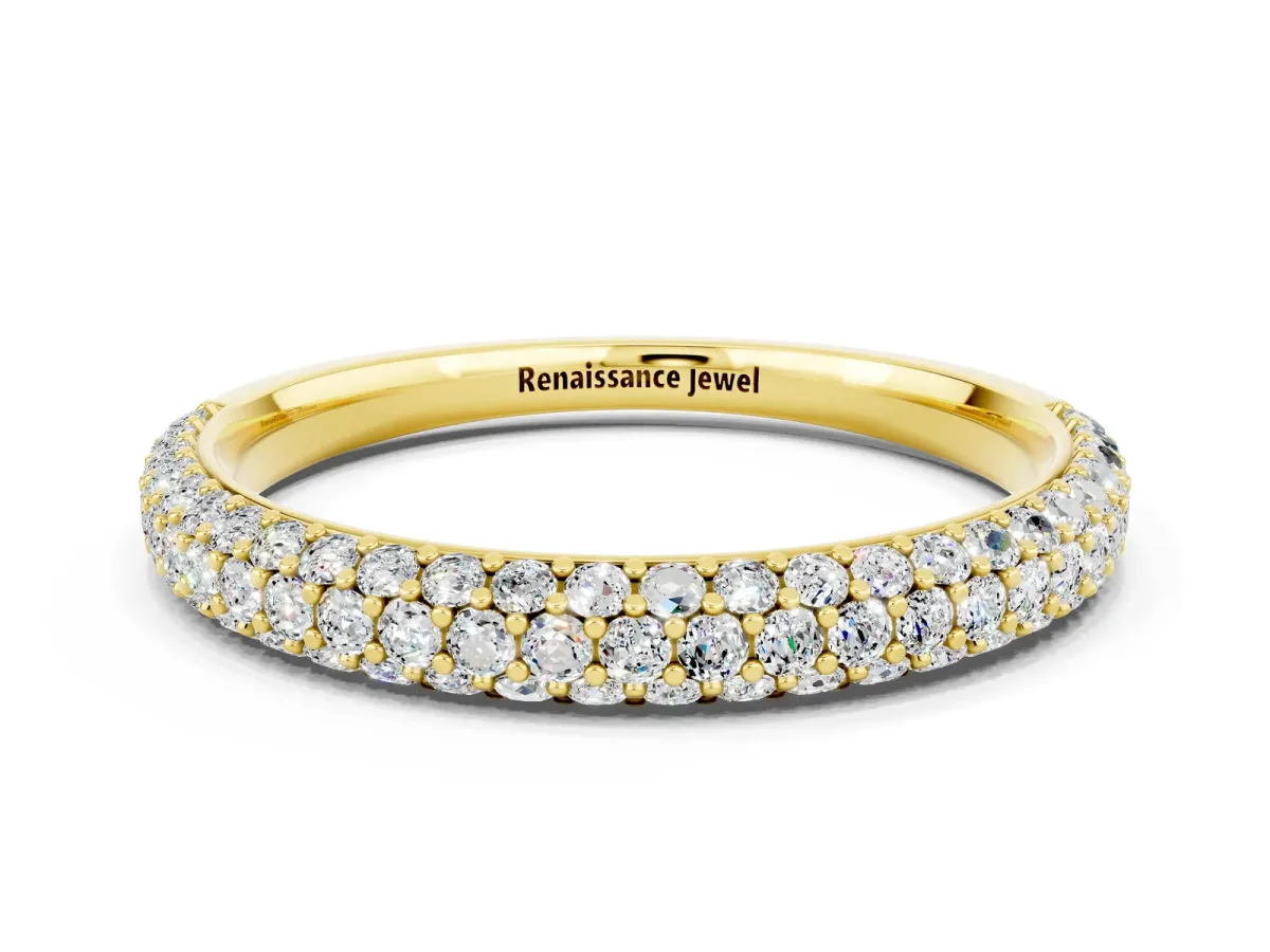 Round Moissanite Pavé Eternity Band with Shared Prong Setting Yellow gold