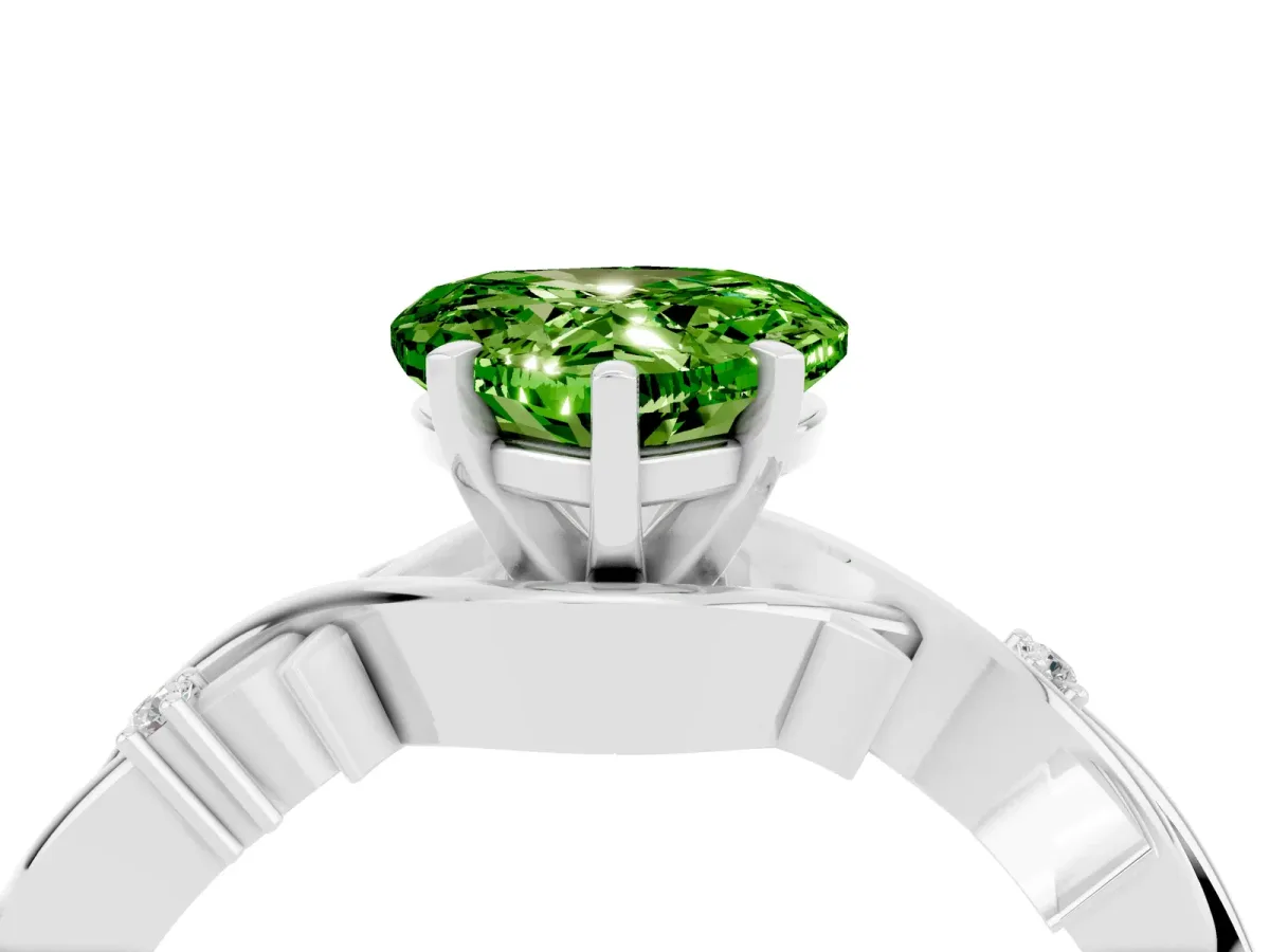 Heart Cut Peridot Solitaire Ring with Twisted Band and Prong Setting Silver