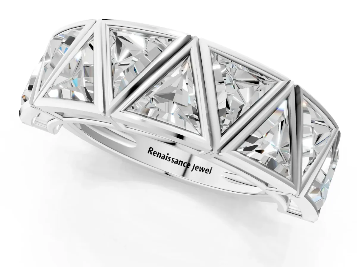Triangle Diamond Geometric Mens Band Silver