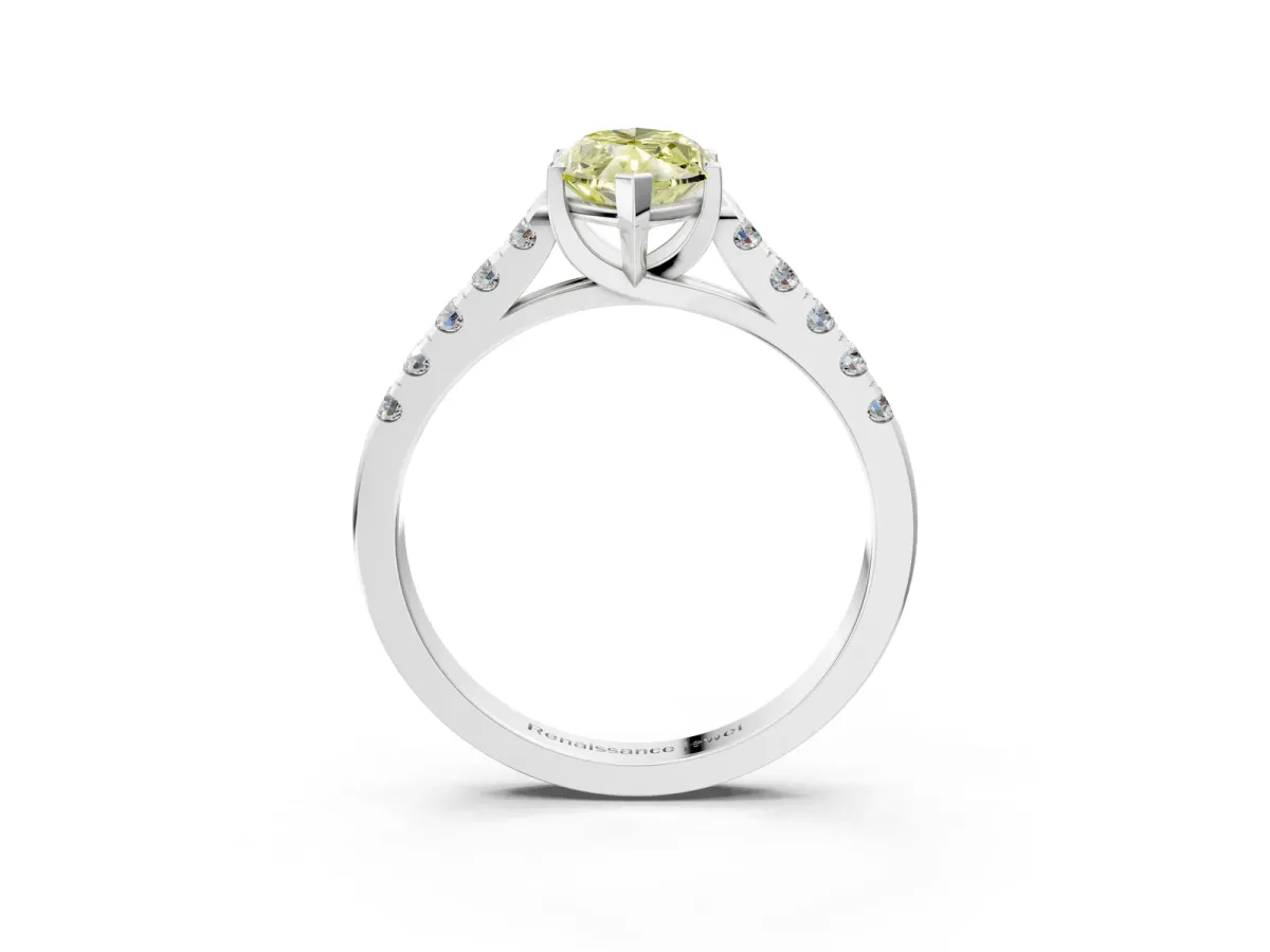 Fancy Yellow Marquise Cut Diamond Pavé Band Solitaire Ring with Prong Setting Silver