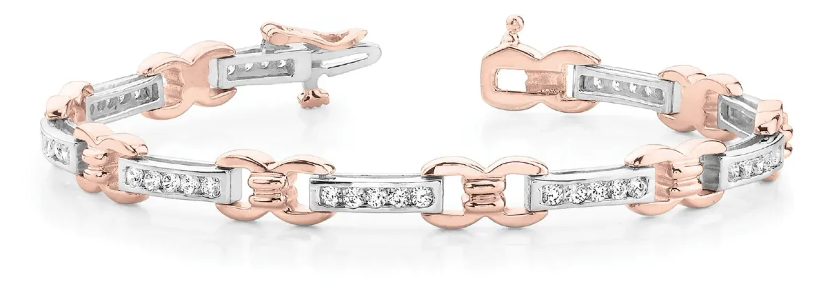 Channel Set Round Diamond Link Bracelet with Box Clasp Rose gold
