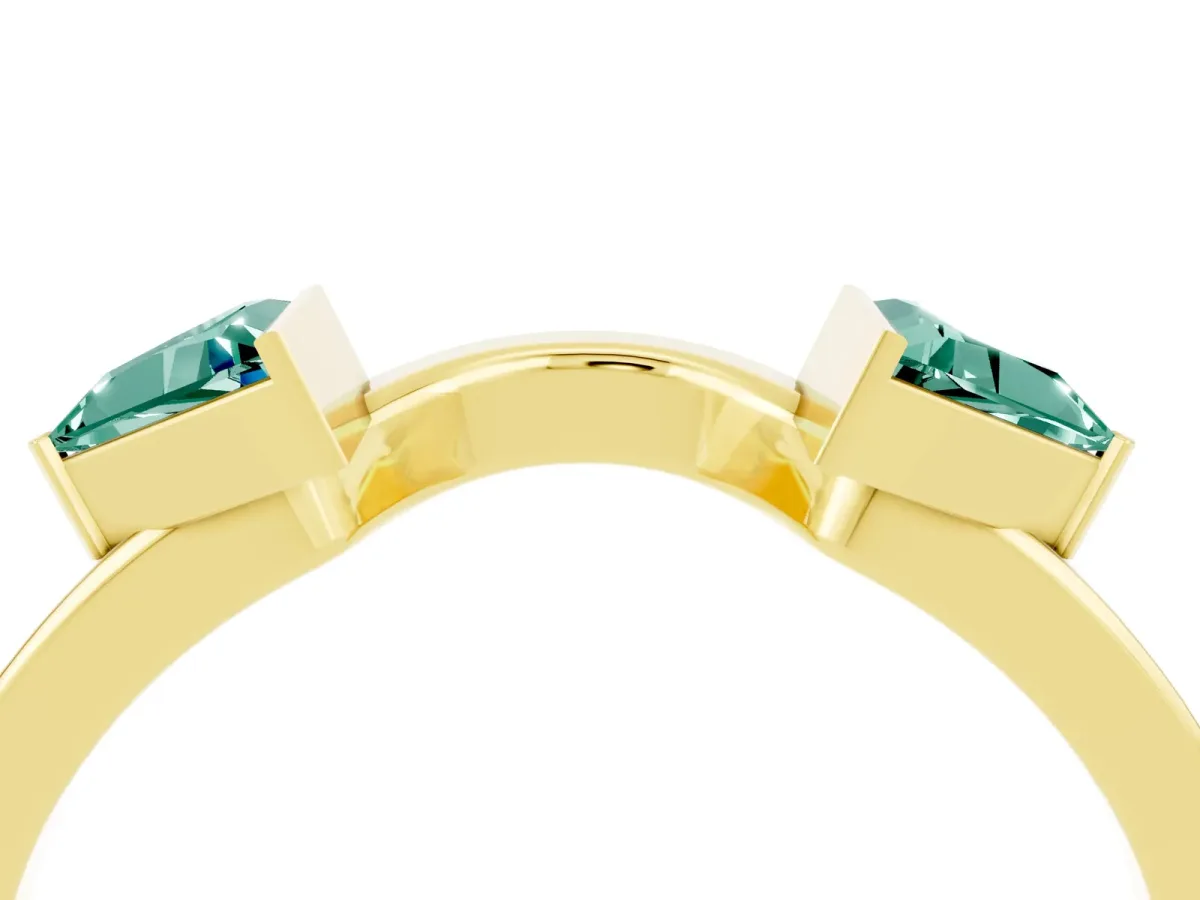 Trillion Green Sapphire Open Band Ring with Bezel Setting Yellow gold