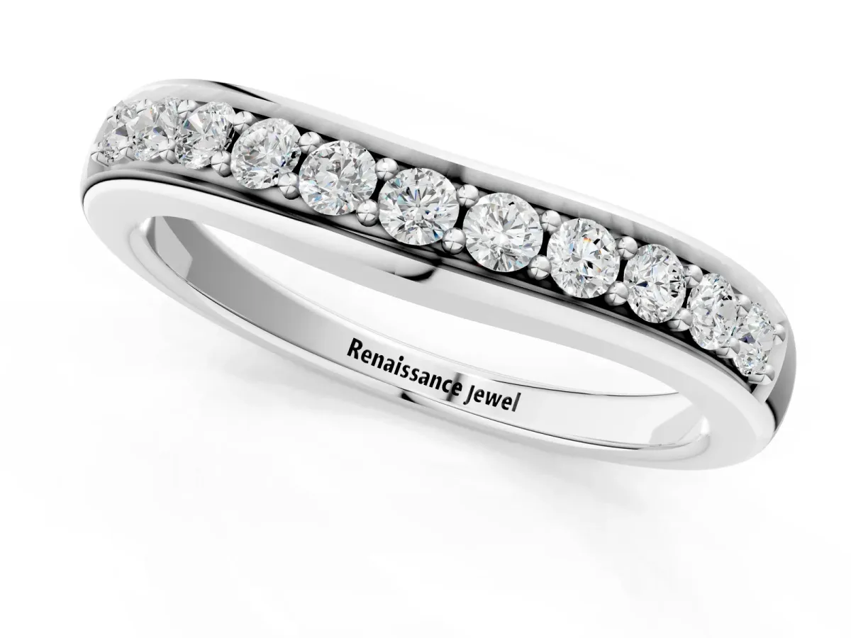 Channel Set Round Diamond Curved Band Silver