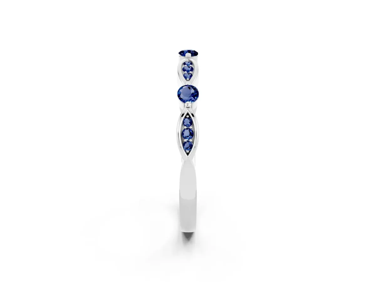 Marquise and Round Blue Sapphire Milgrain Band with Bezel Setting Platinum