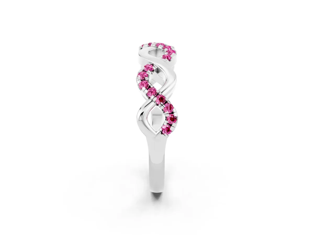 Twist Infinity Round Pink Sapphire Band with Pavé Setting Platinum