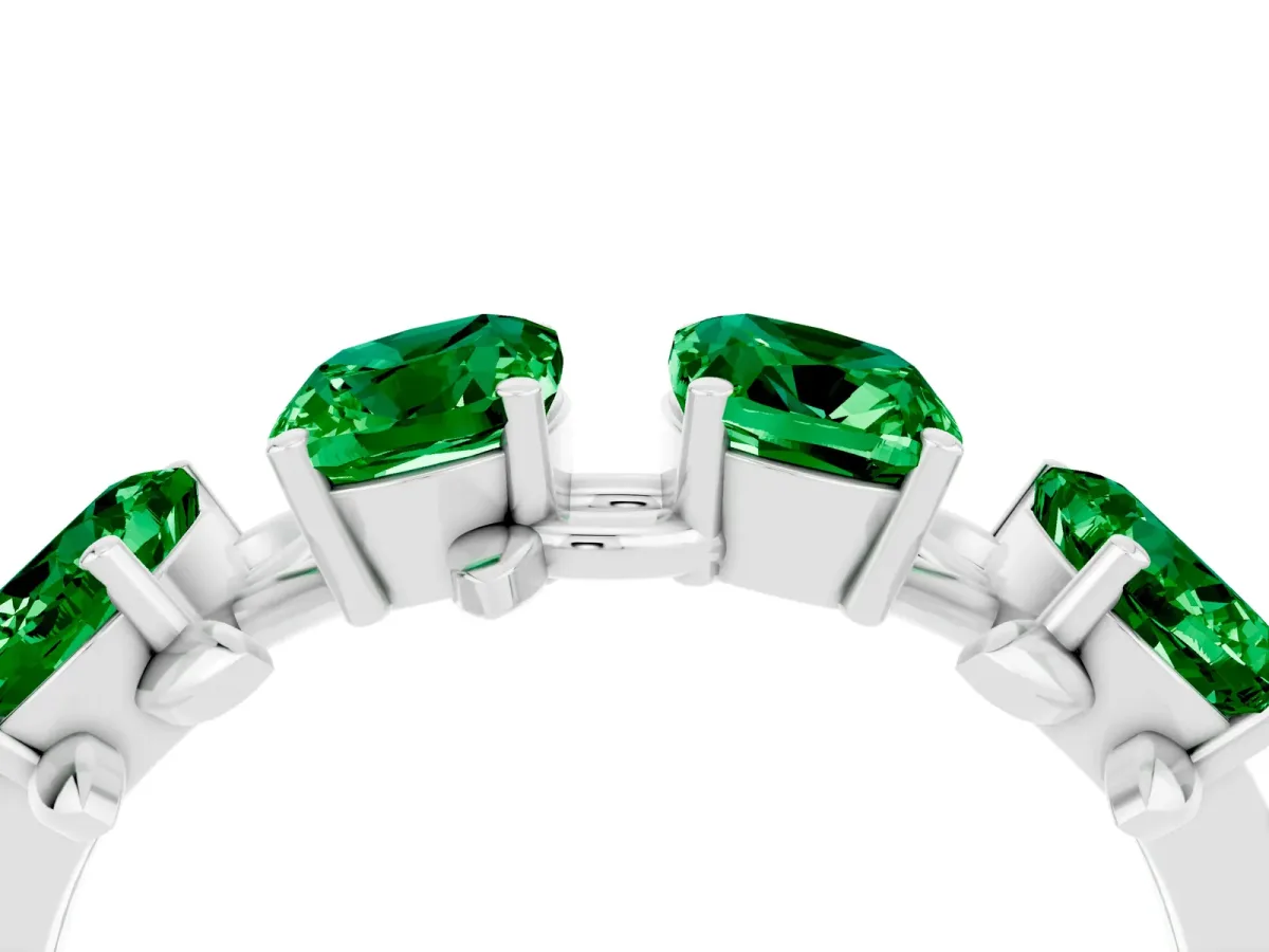 Emerald Cut Emerald Prong-Set Half Eternity Band White gold