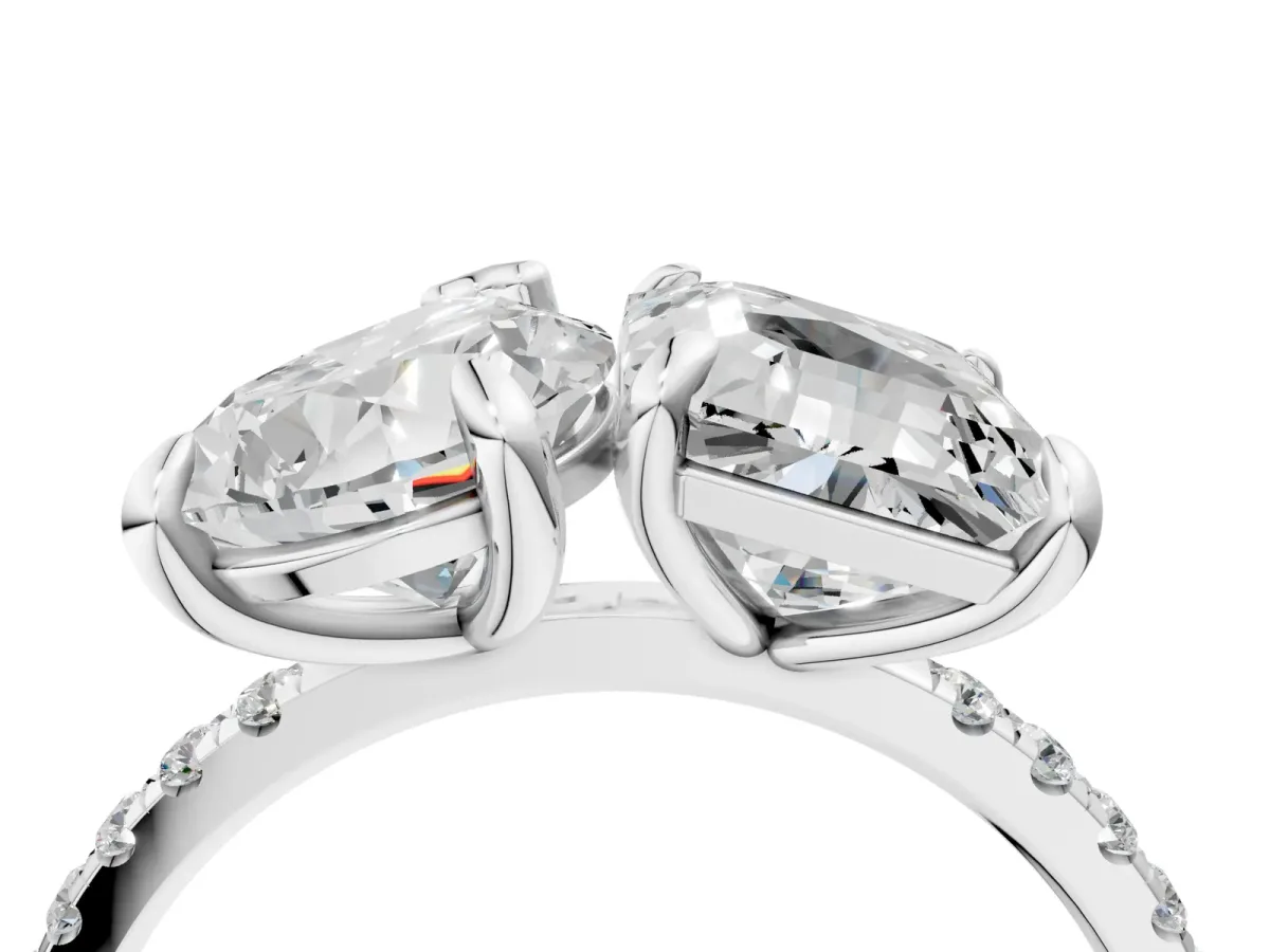 Pear and Emerald Toi Moi Ring with Prong Setting and Micro Pave Band Silver