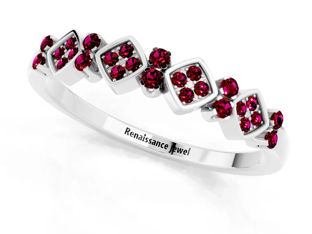 Pavé Cushion Garnet Cluster Eternity Band with Prong Setting Platinum