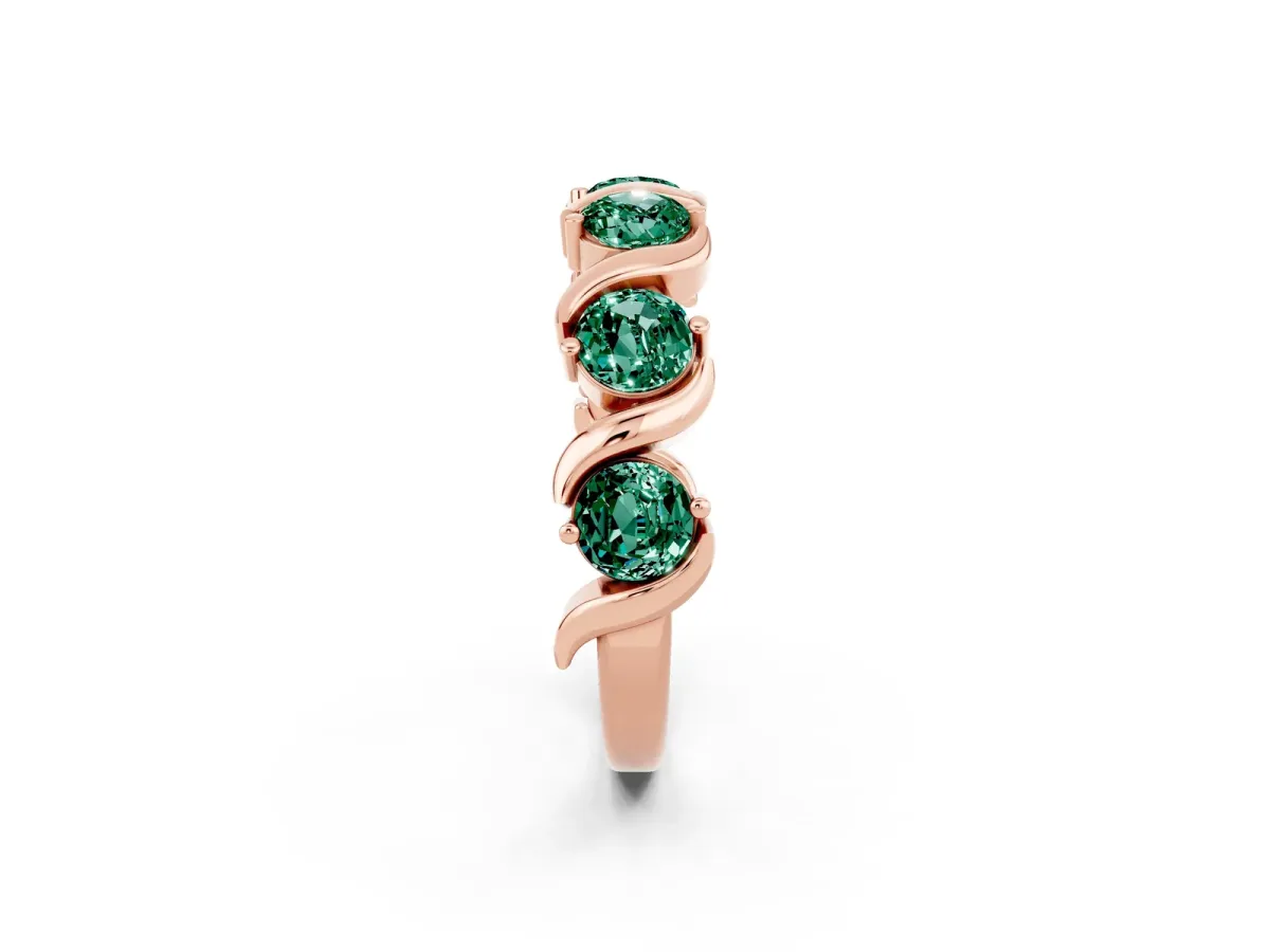 Round Green Sapphire Half Eternity Band with Wave Prong Setting Rose gold