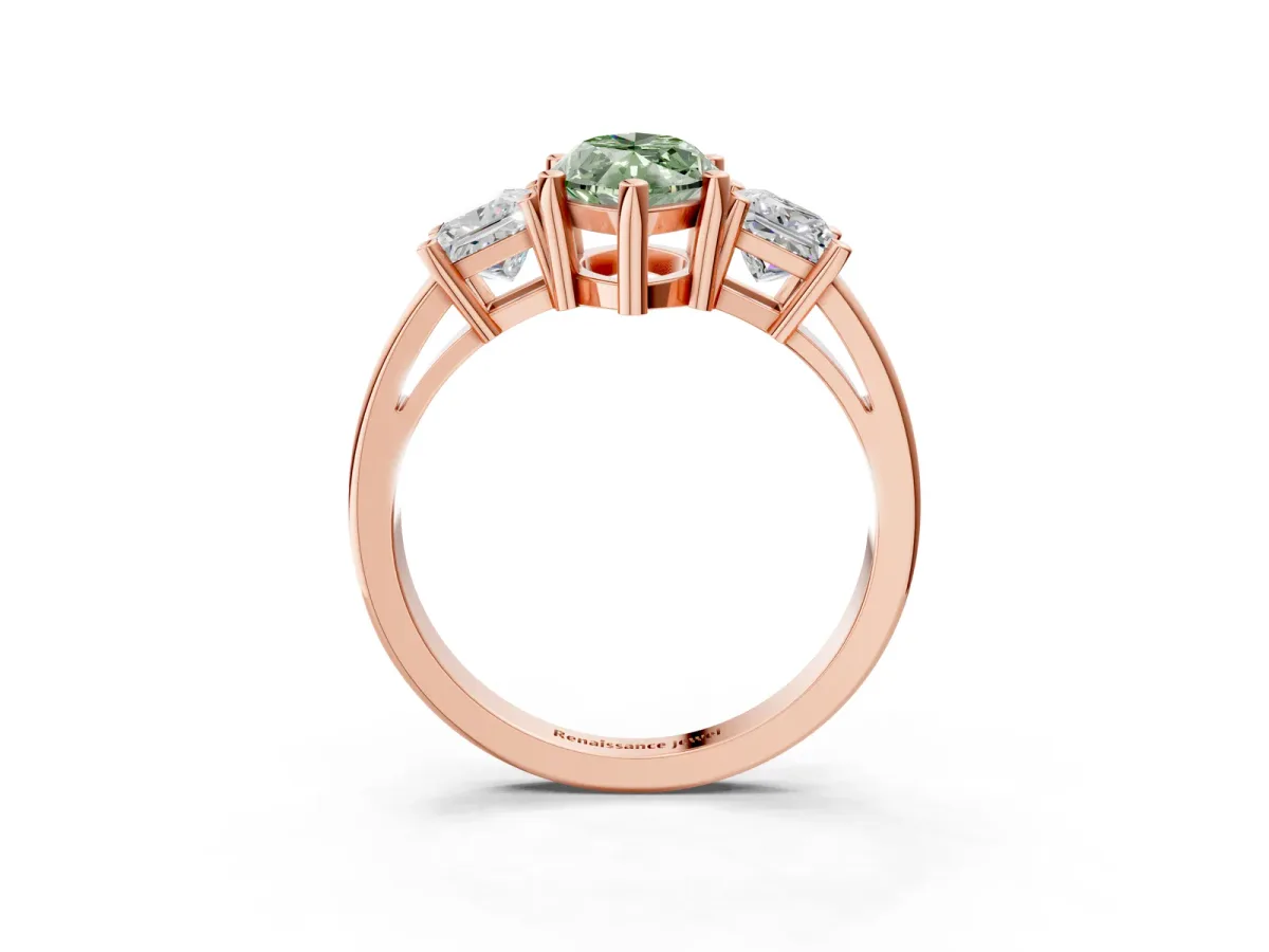 Fancy Green Three-Stone Marquise Cut Cut Solitaire Ring with Prong Setting Rose gold