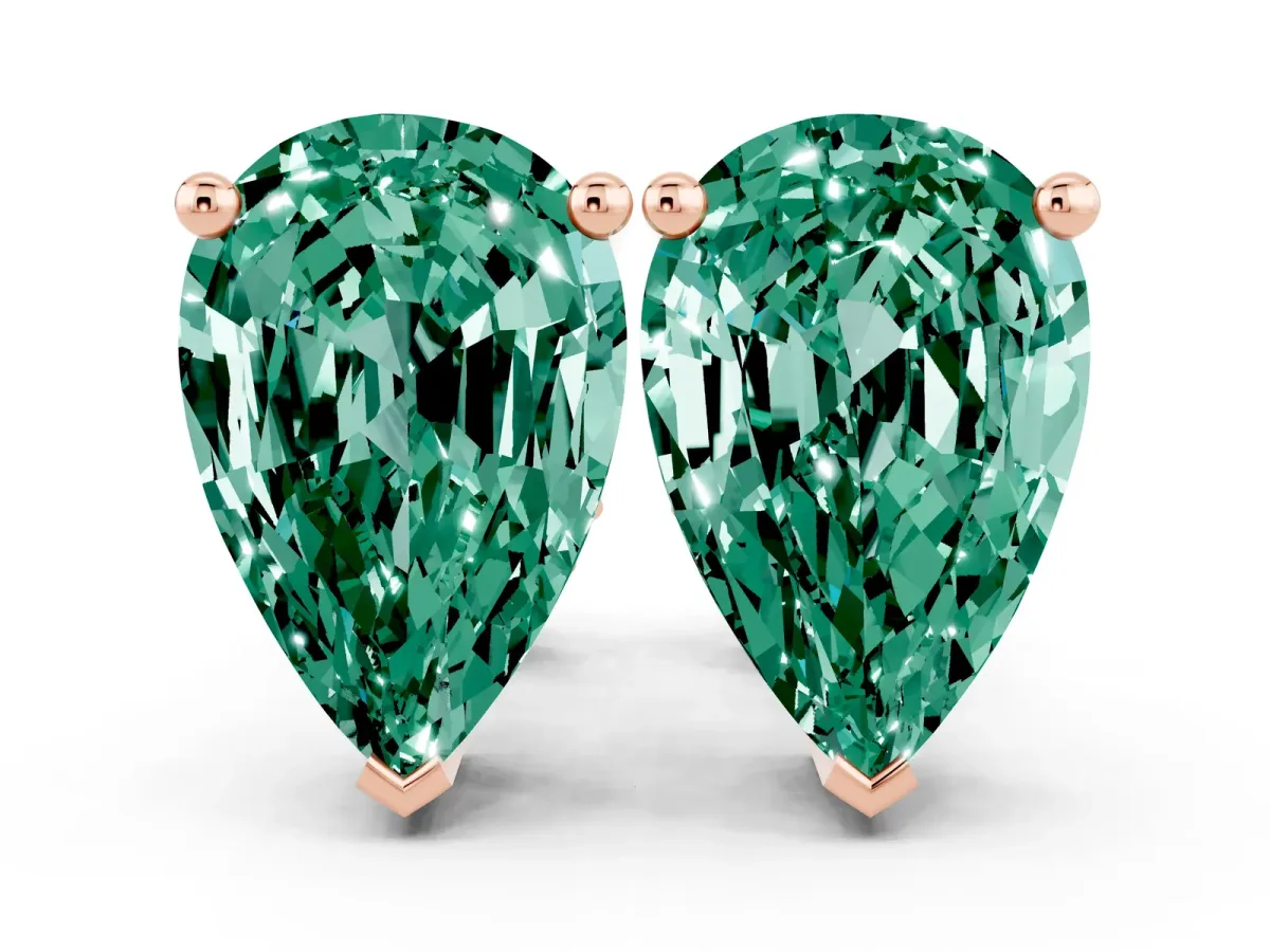 Pear Cut Green Sapphire Stud Earrings Rose gold