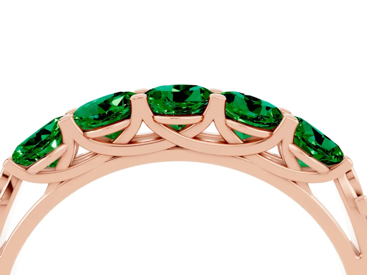 Five-Stone Round Emerald Prong-Set Band Rose gold