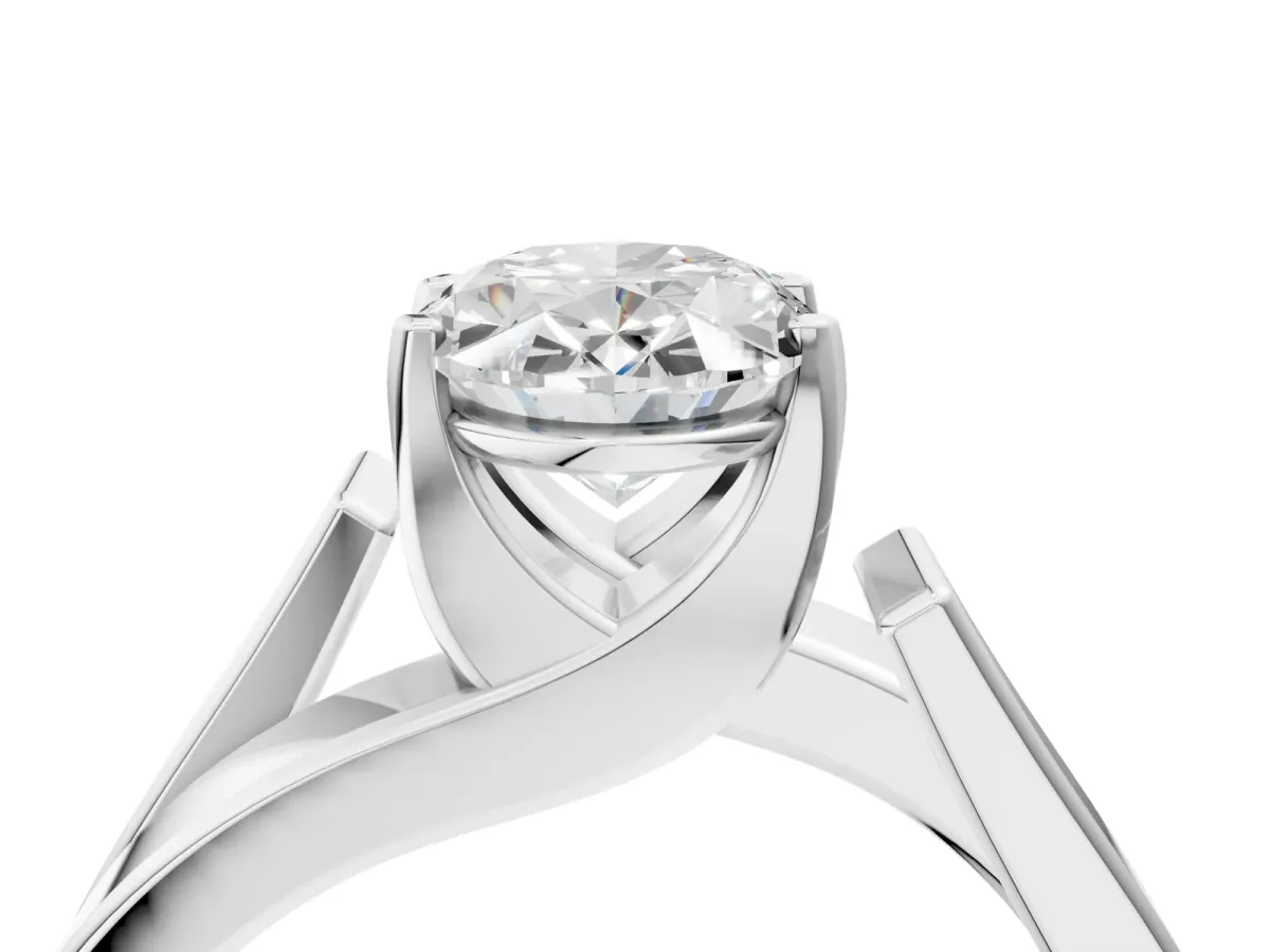 Modern Tension Set Oval Cut Diamond Solitaire Wide Band Ring Silver