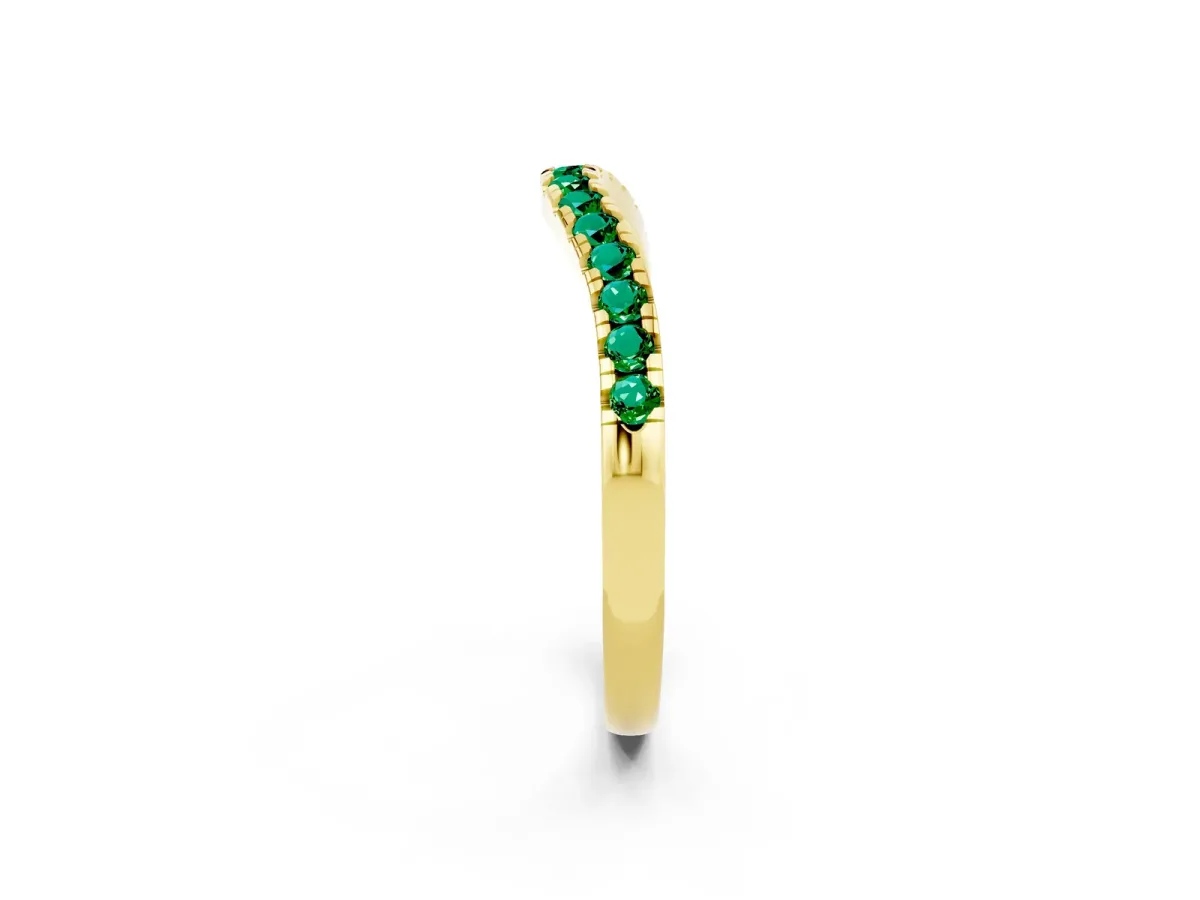 Emerald Pavé Curved Wedding Band Yellow gold