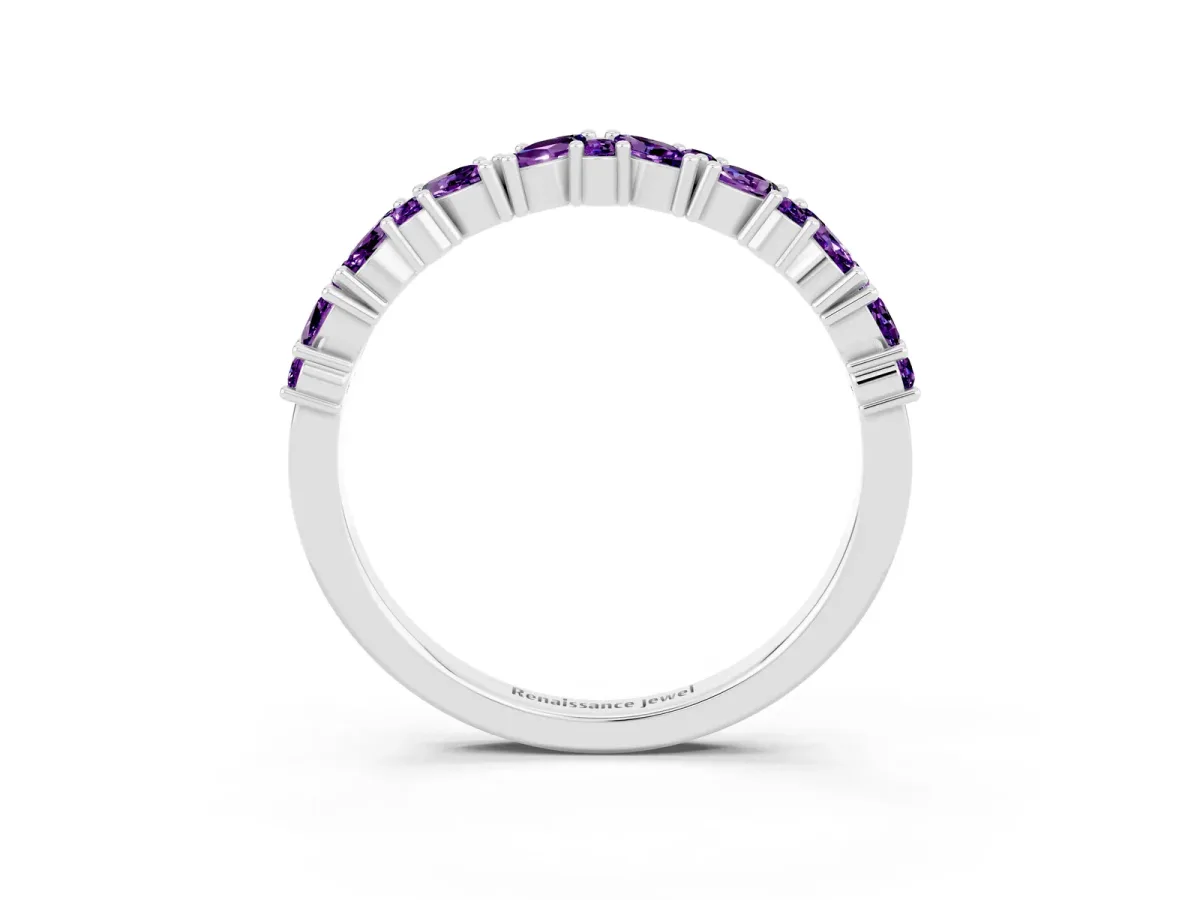 Marquise and Round Amethyst Vine Eternity Band with Prong Setting Silver