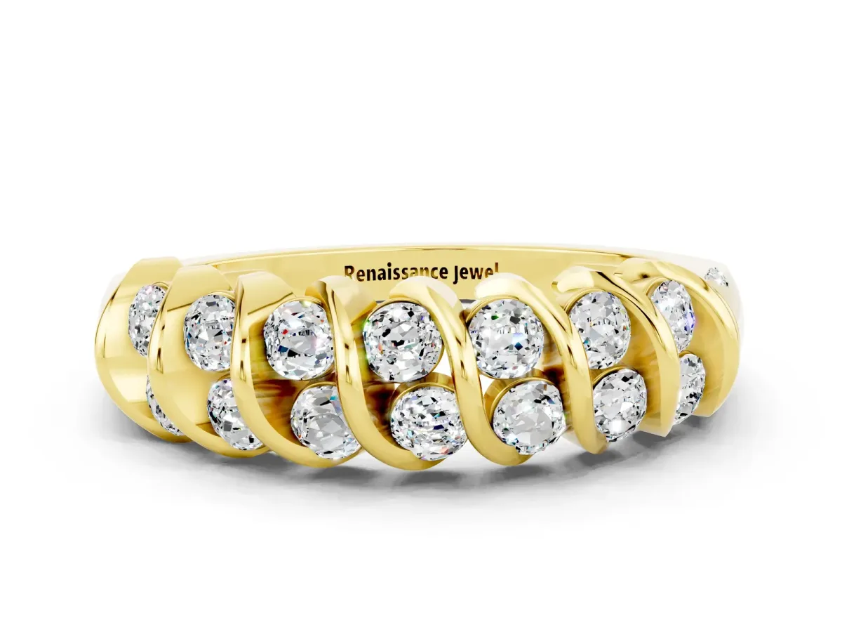 Channel Set Round Moissanite Multi-Row Band Yellow gold